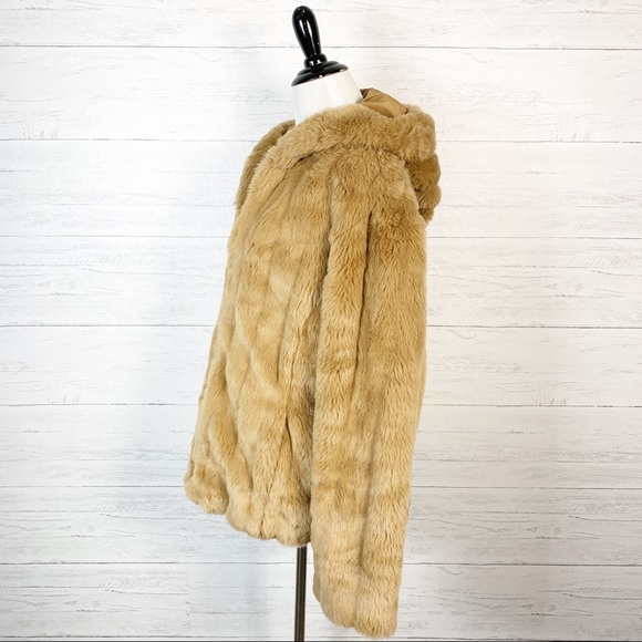 Giacca • Vintage Tan Faux Fur Hooded Coat L - Picture 7 of 8